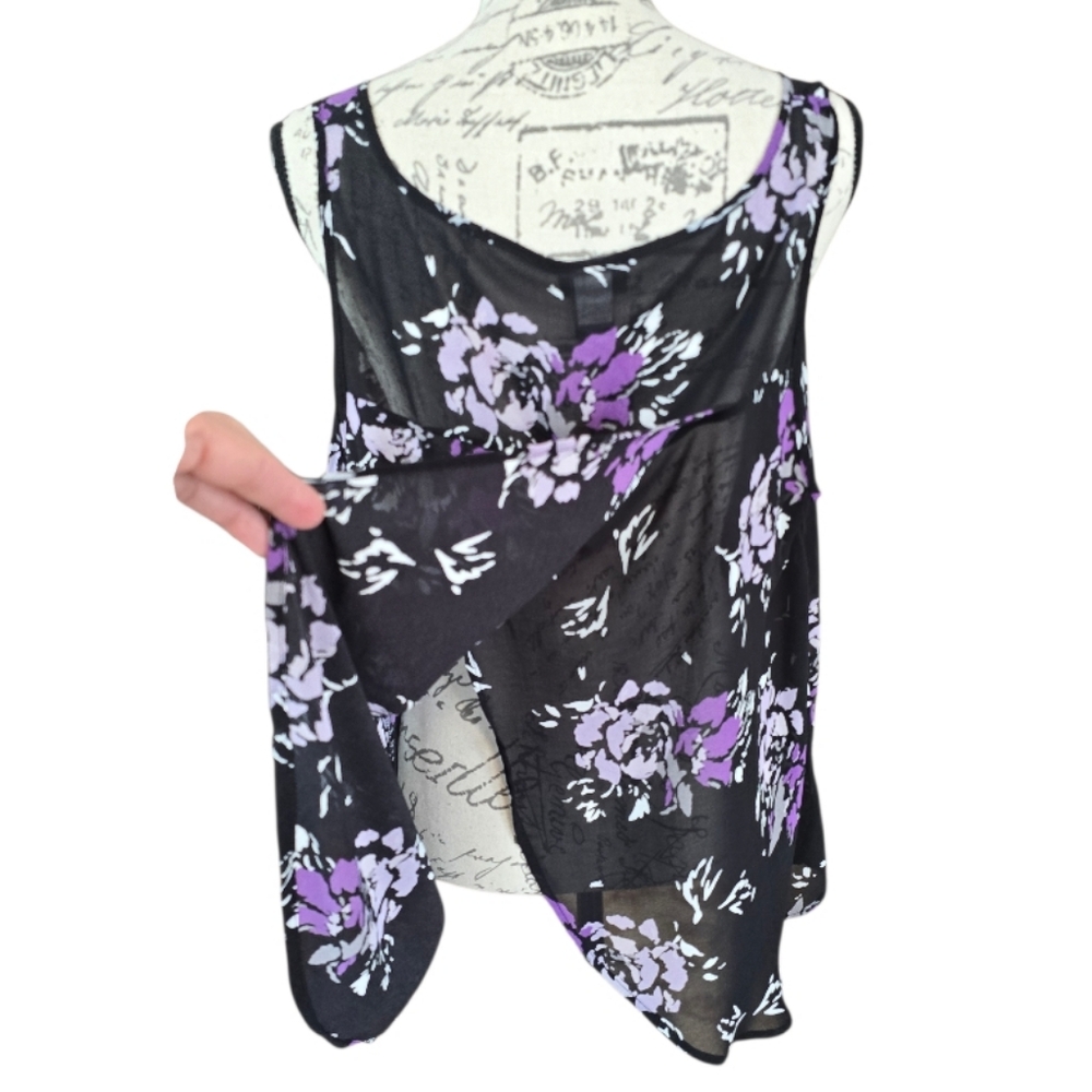 Torrid Black Purple Floral Sheer Sleeveless Top 1X - Picture 4 of 9